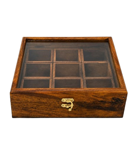 Wooden 9-Compartment Masala Box