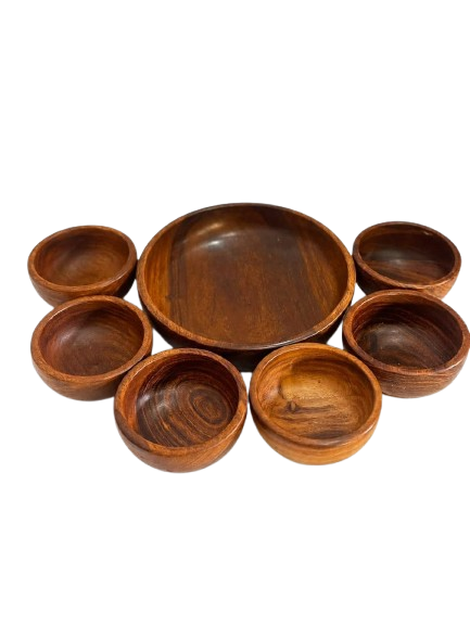 Wooden Serving Tray &amp; Bowl Set – 7 Pieces